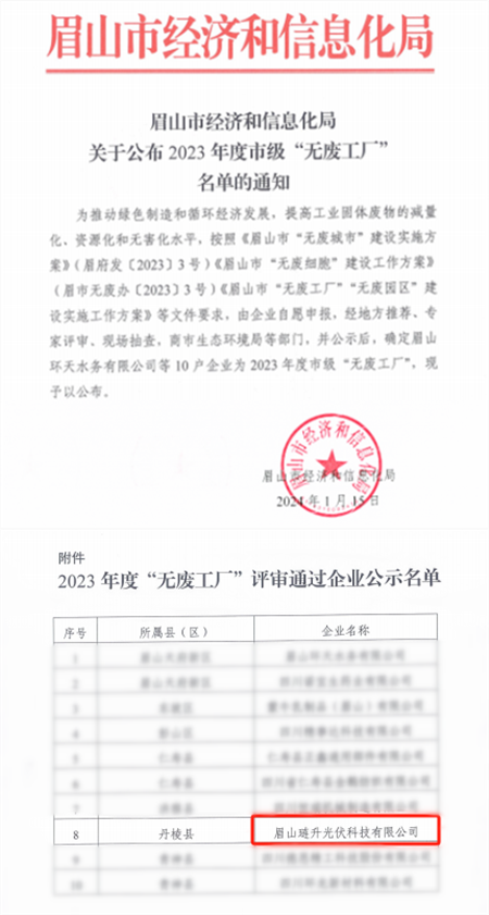 琏升光伏上榜“无废工厂”!以绿色制造助力建设美丽眉山