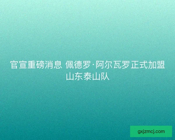 官宣重磅消息 佩德罗·阿尔瓦罗正式加盟山东泰山队